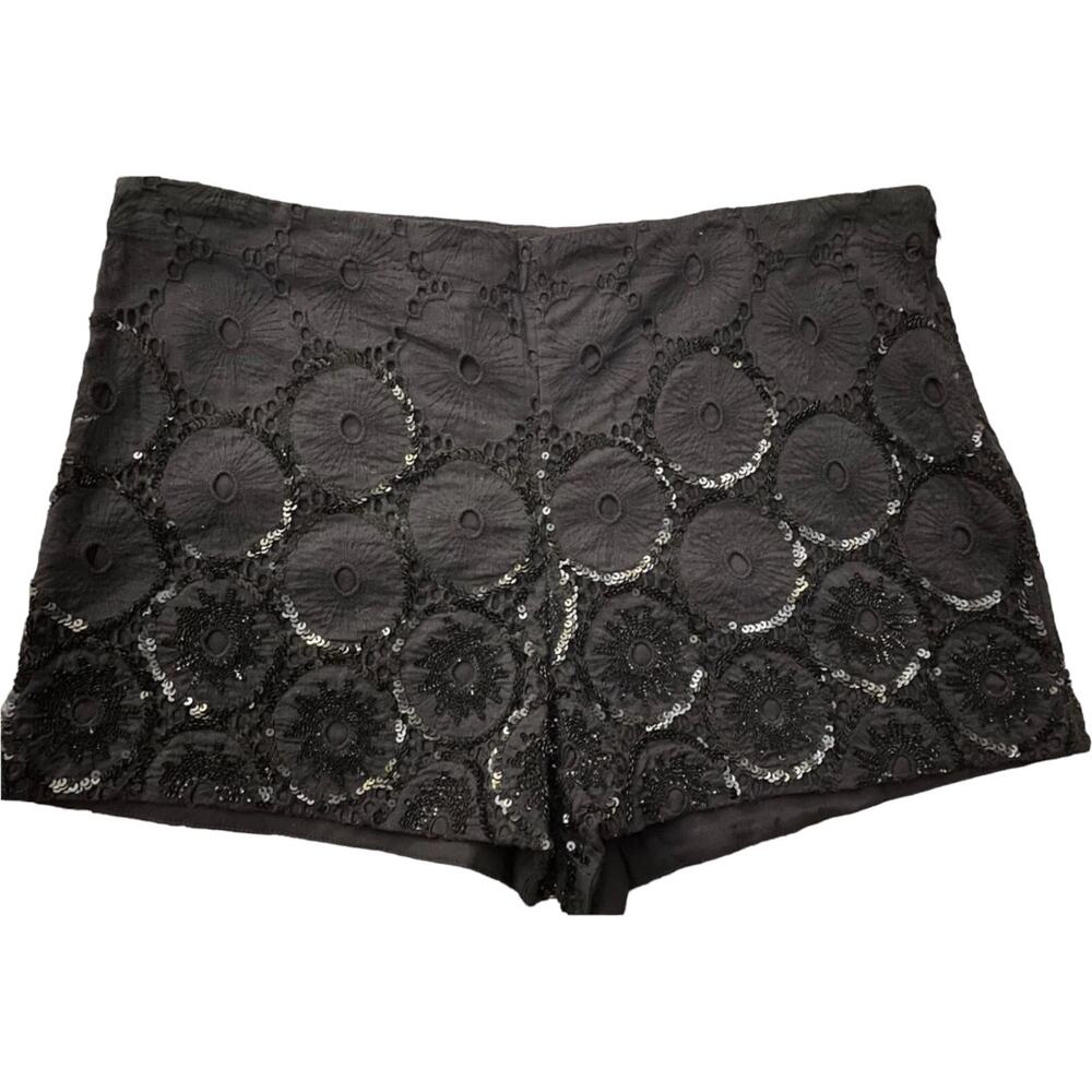 ALL SAINTS Pailletten Hand Embellished Black Night Out Dressy Shorts Size 4 EUC